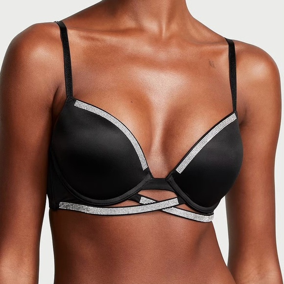 Victoria’s Secret 32B Black Very Sexy Shine Cradle Push Up Bra - Picture 2 of 4